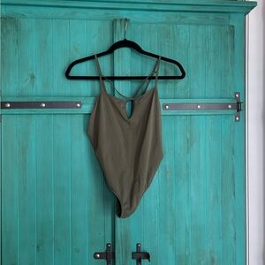Free People Olive Green Strappy Tank Bodysuit